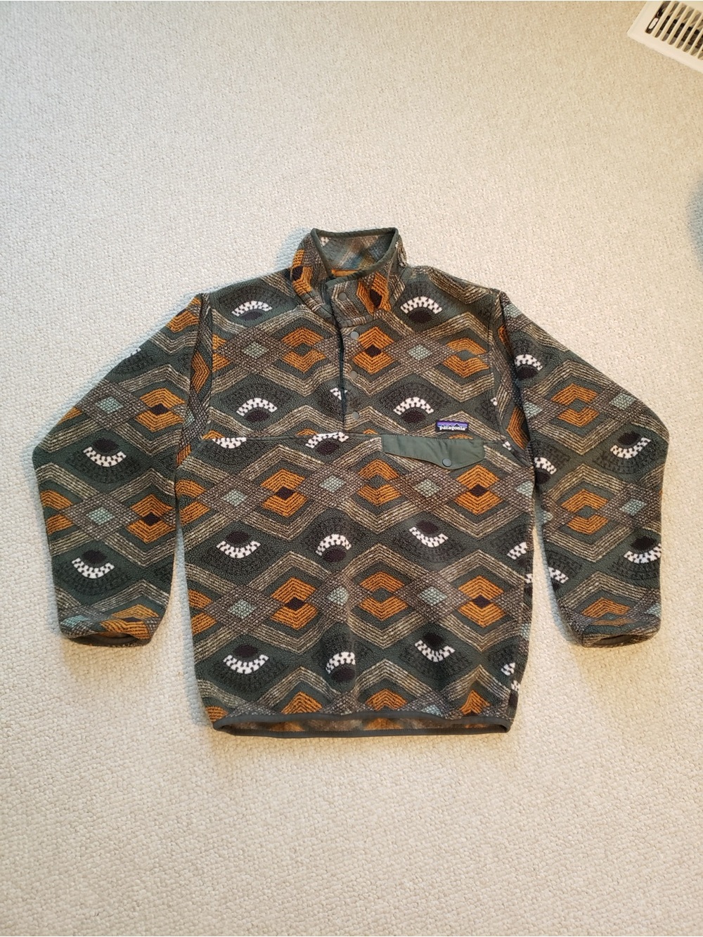 Patagonia Synchilla Green & Yellow Patterned Fleece Pullover